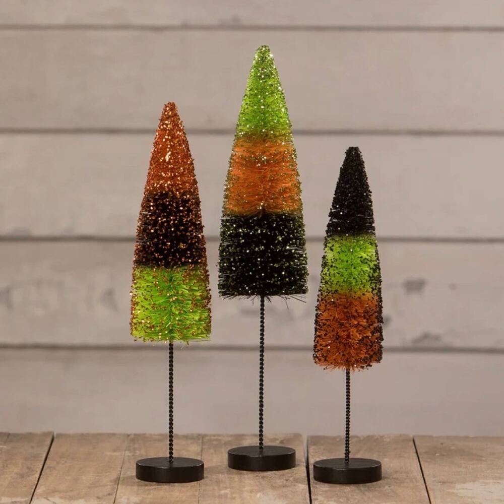 Bethany Lowe Tricks & Treats Halloween Bottle Brush Trees Set of 3 New